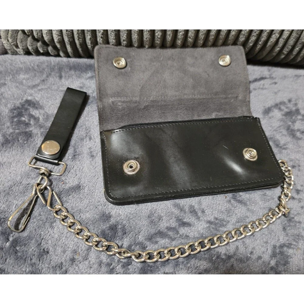 Cool Genuine Leather Biker Trucker Embossed Wallet Chain Motorcycle Rider EuC